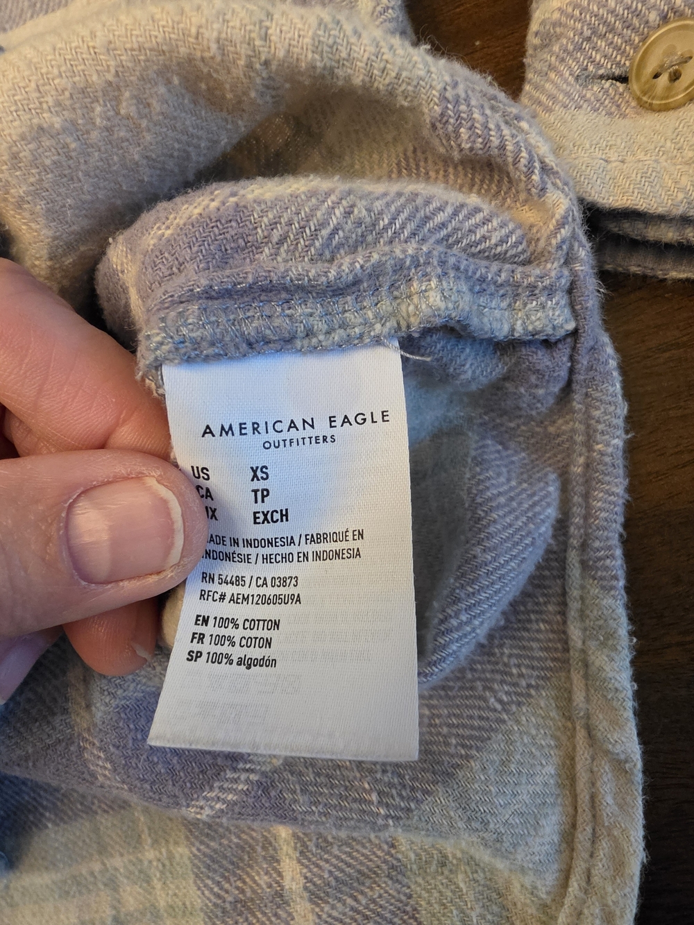 American Eagle Boyfriend Fit Plaid Flannel Button Up Shirt Periwinkle/Blue - Picture 4 of 7